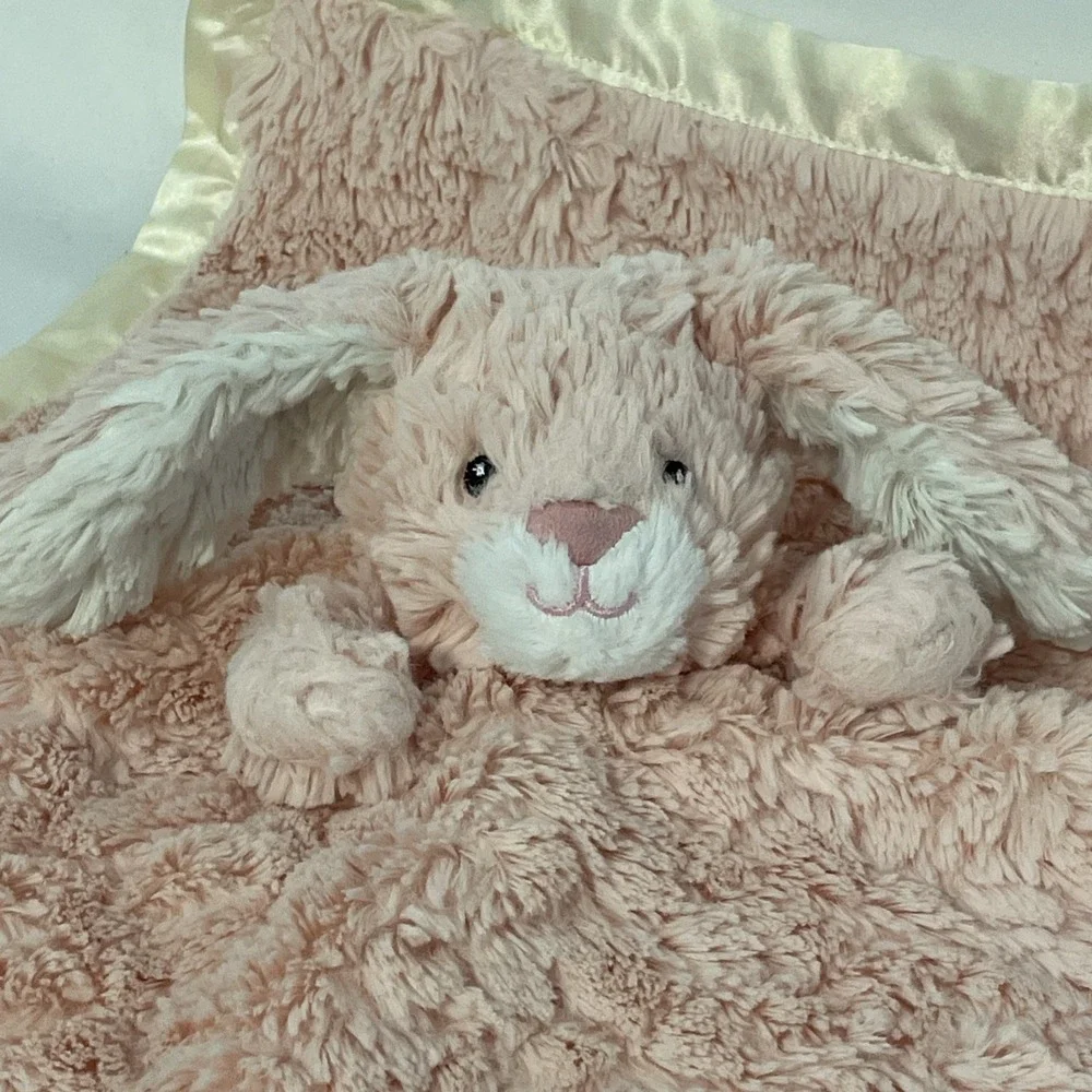 Mary Meyer Pink Bunny Rabbit Baby Security Blanket Lovey Lovie Satin Trim & Back